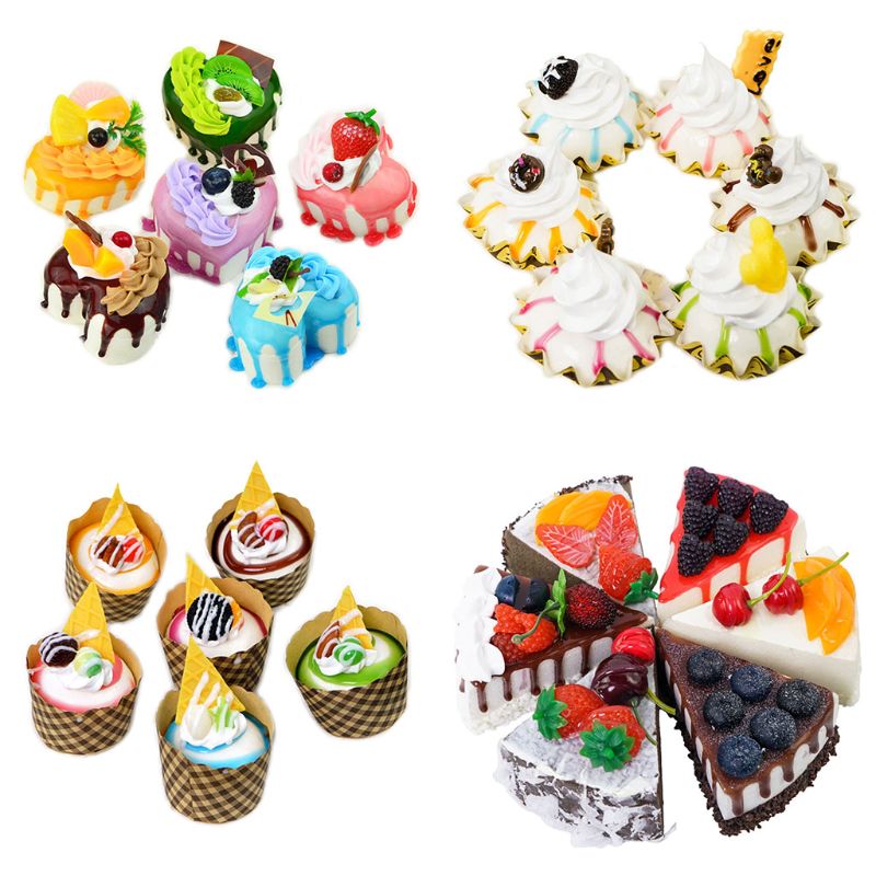 6pcs Realistic Artificial Simulation Cake Ice Cream Dessert Bakery Food Display 67JB