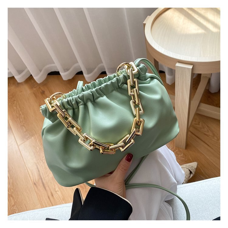 Mode Dikke Gouden Kettingen Knoedel Clip Purse Bag Vrouwen Cloud Onderarm Schoudertas Geplooide Baguette Pouch Totes Handtas: New Green