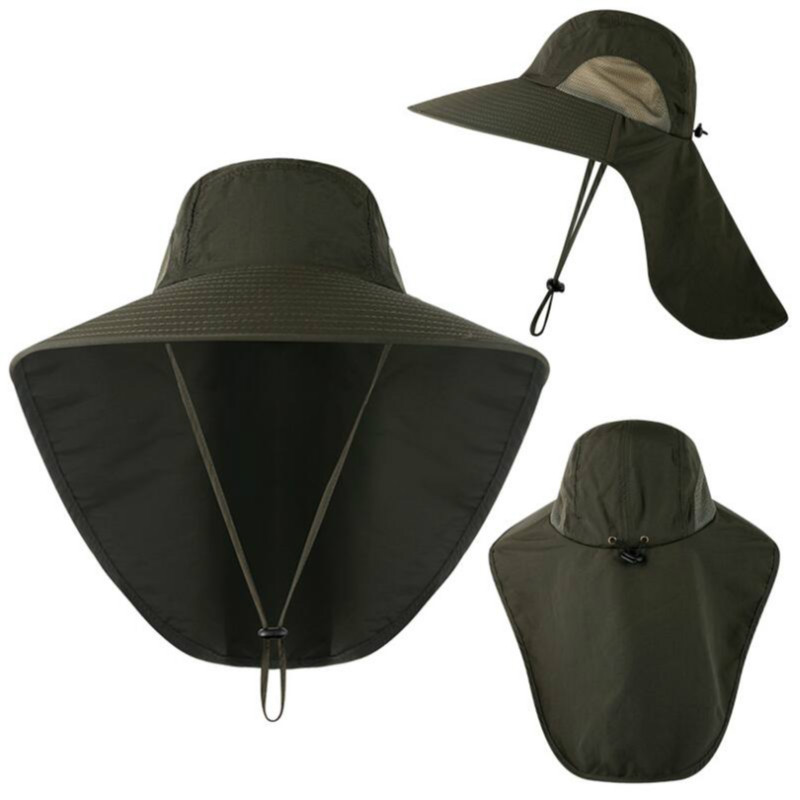 Brede Rand Vissen Hoed Met Hals Cover Sneldrogend Uv-bescherming Vissers Zonnehoed Verstelbare Wandelen Camping Mannen Emmer Hoed cap: Army Green