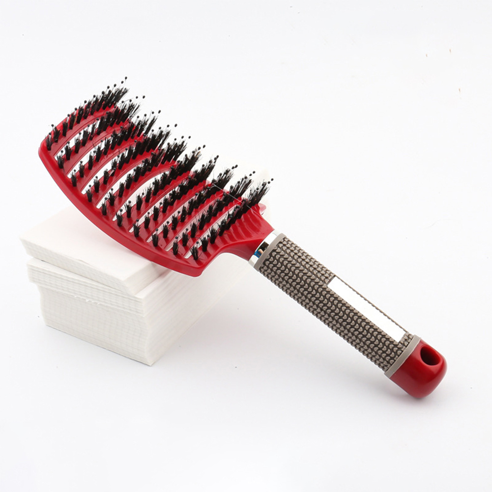 Cepillo de pelo de jabalí, peine de pelo curvado con ventilación, cepillo para desenredar el cabello grueso, masaje, cepillo de secado, peine de arbusto para el cabello: Red