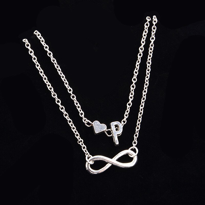 Heart Infinity Female Anklets Silver Color 26 Initial Letter Beach Foot Ankle Chain Bracelets for Women Jewelry: P