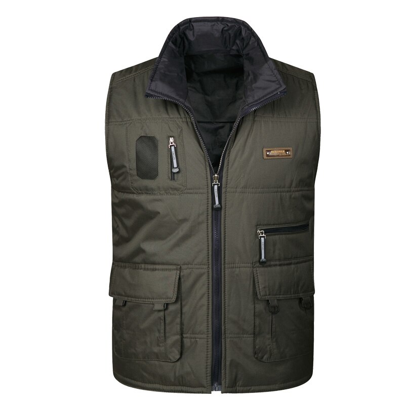 Gilet en coton épais et pour hommes, veste Baggy sans manches pour photographe Multi poches, collection printemps-automne: Army Green / XXL
