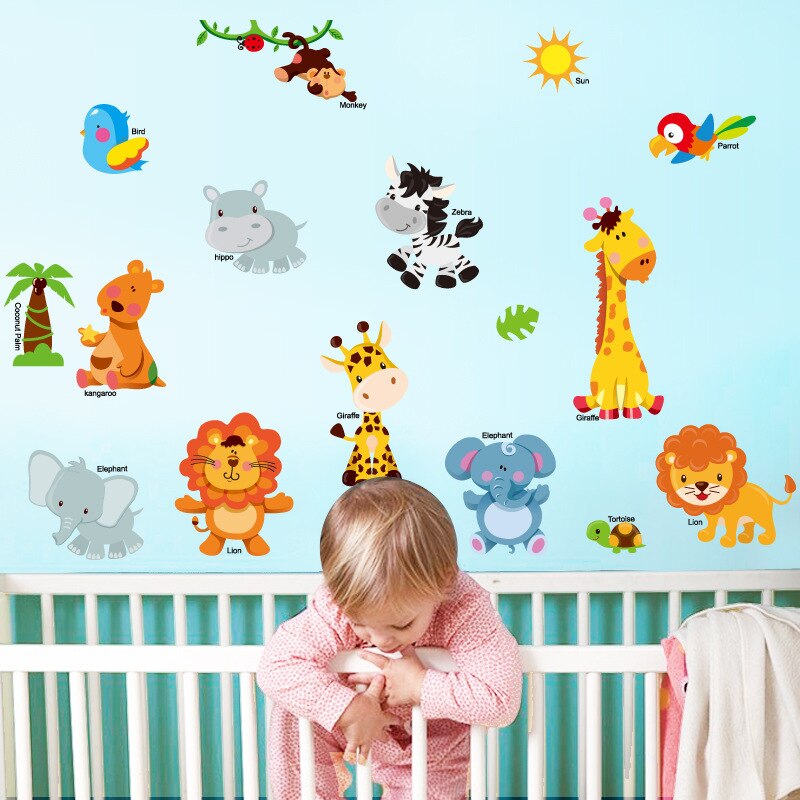 Jungle animal wall stickers Children Room Home Decor jungle safari Vinyl Kids Room Decal Baby Room Decor