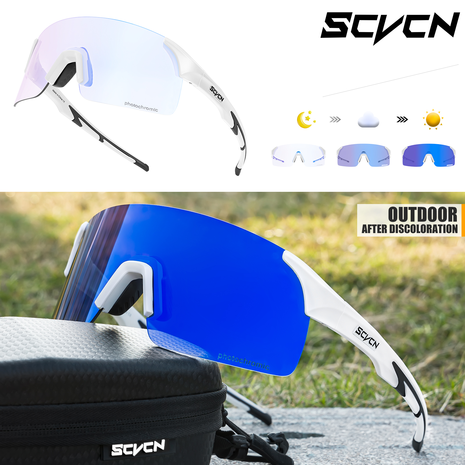 SCVCN-gafas de sol fotocromáticas para hombre y mujer, lentes para escalada, deportes al aire libre, ciclismo, conducción, bicicleta: Champán