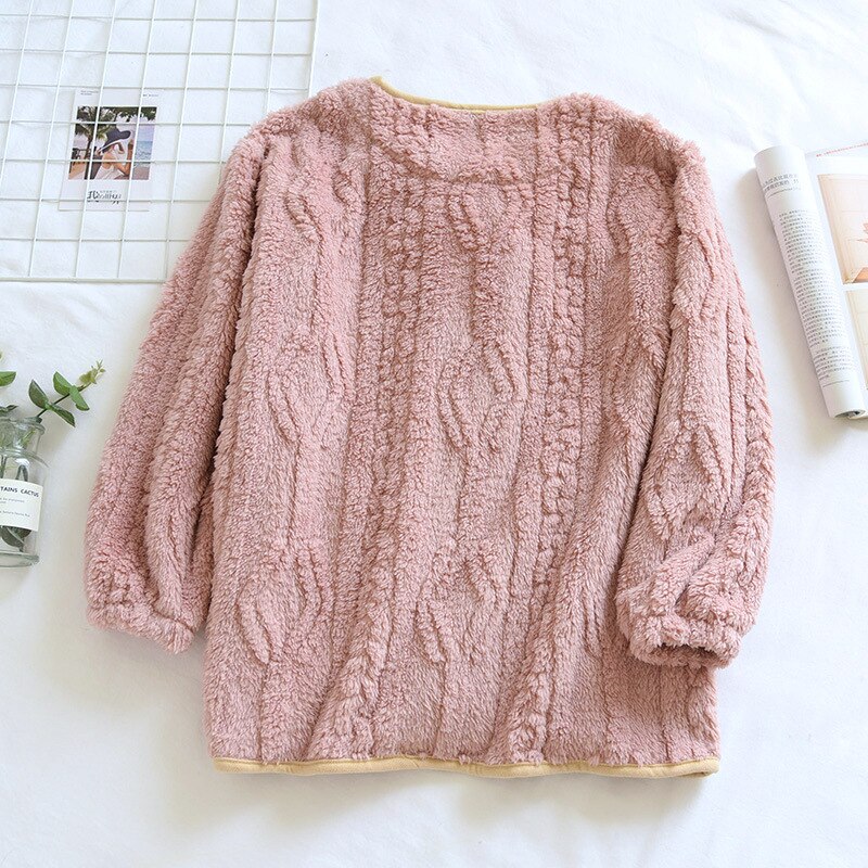 Tops de franela para dormir para mujer, ropa de dormir informal cálida, gruesa y suave, Top cómodo y dulce para estar en casa, Invierno