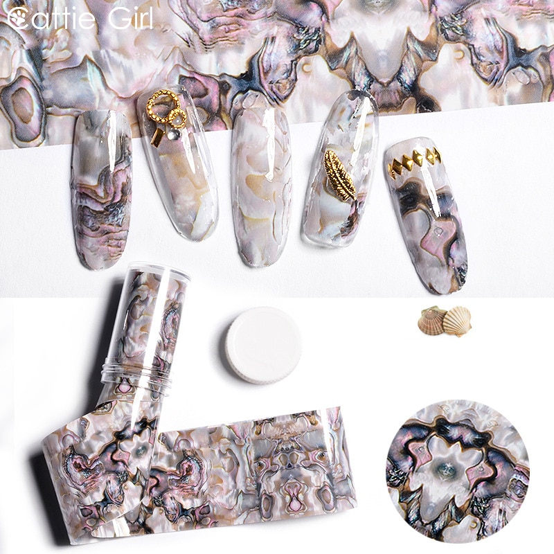 1 roll 4*100 CM Shell Water Marmeren Nail Folies Wit Geode Nail Art Transfer Folie Transfer Stickers papier Nail Decals