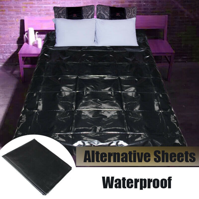 Waterproof Adult King Full Size Bed Sheets Set PVC Women Man Sexy Game Bedding Sheet: Black / 130x210cm