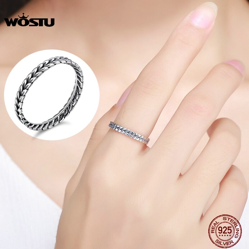WOSTU Authentieke 100% 925 Sterling Zilver Vintage Geur Van Veld Stapelbaar Ringen Voor Vrouwen Fijne Zilveren Sieraden CQR139