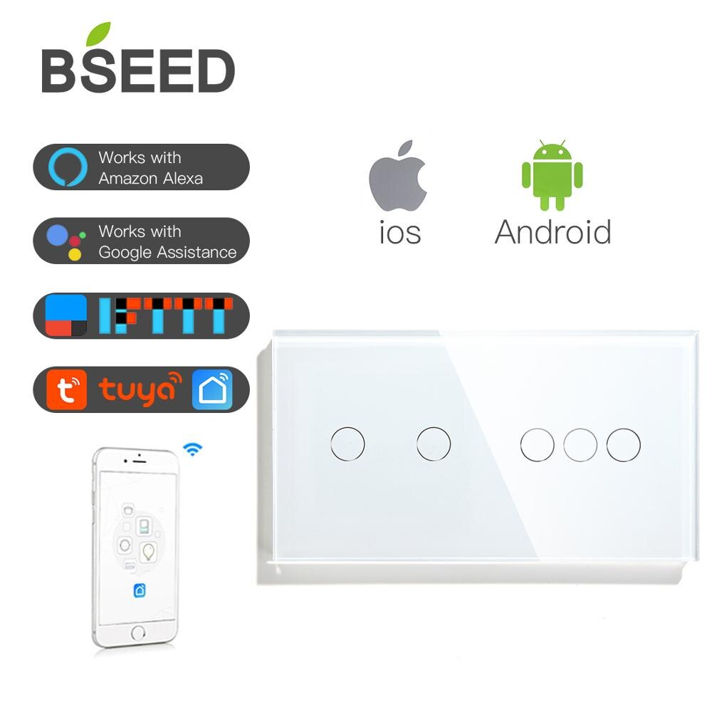 Bseed 2/3Gang 1/2/3 weg Wifi Kontrolle Licht Schalter 5Gang berühren Schalter Zauberstab Schalter Kristall Klasse Clever schalten arbeit Mit Tuya: Weiß