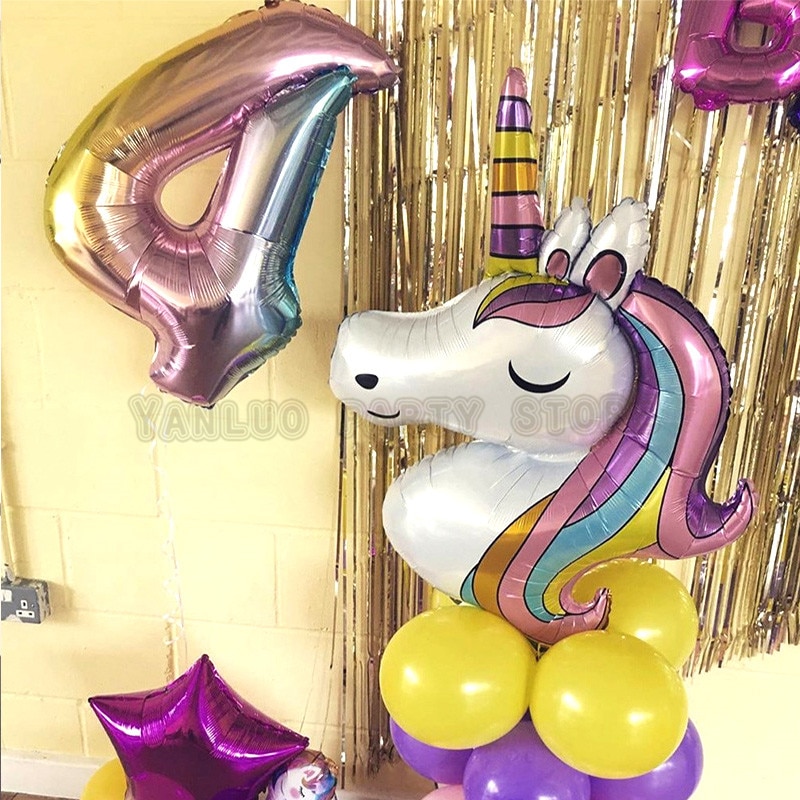 7 stk/parti regnbue enhjørning fest ballonger enhjørning bursdag dekorasjon nummer ballong barnebursdag fest baby dusj dekor globos