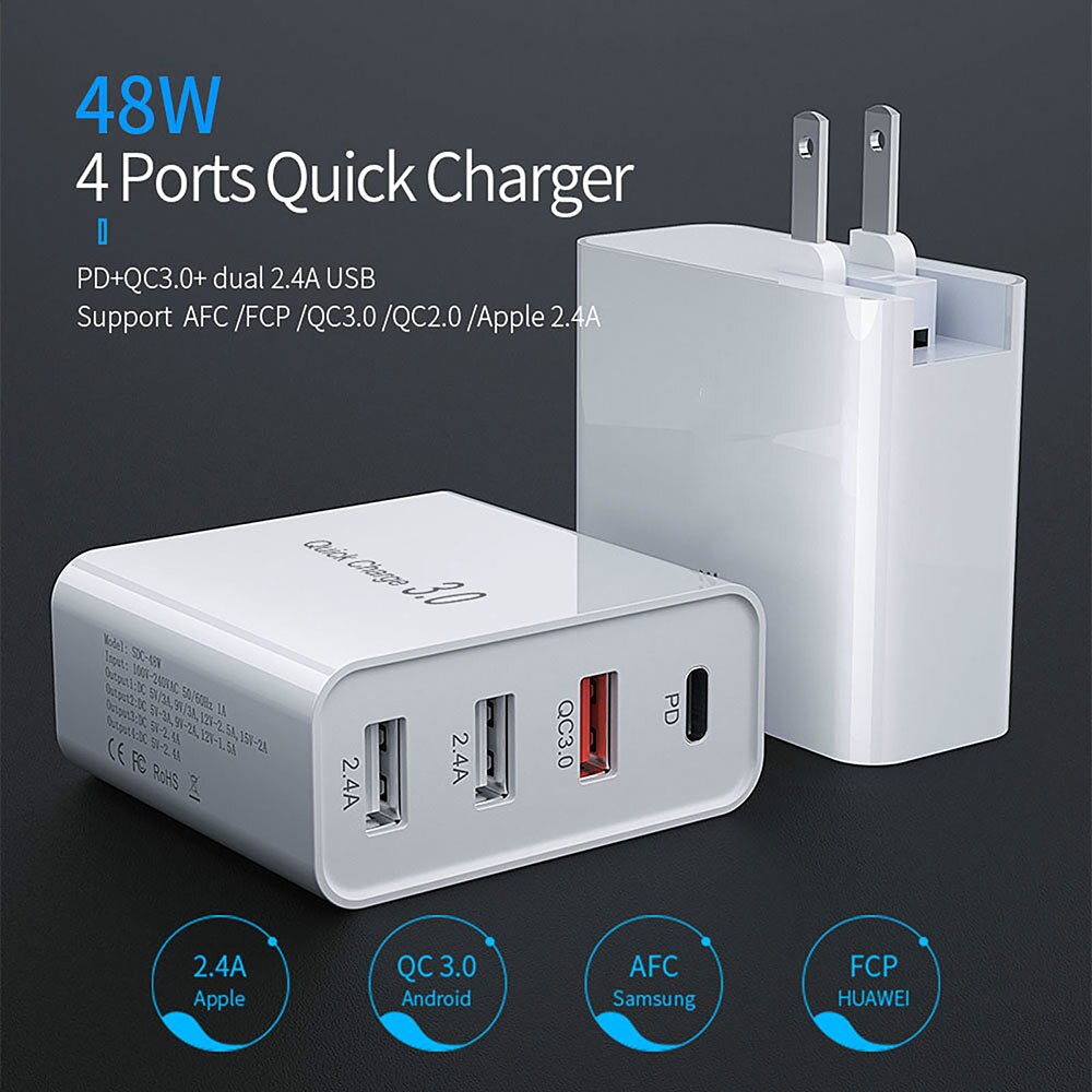 Fast Charger 48W Usb Type C Pd Charger Met Quick Charge 4.0 3.0 Draagbare Usb Telefoon Oplader Voor Tablet smartphone Snelle Lading