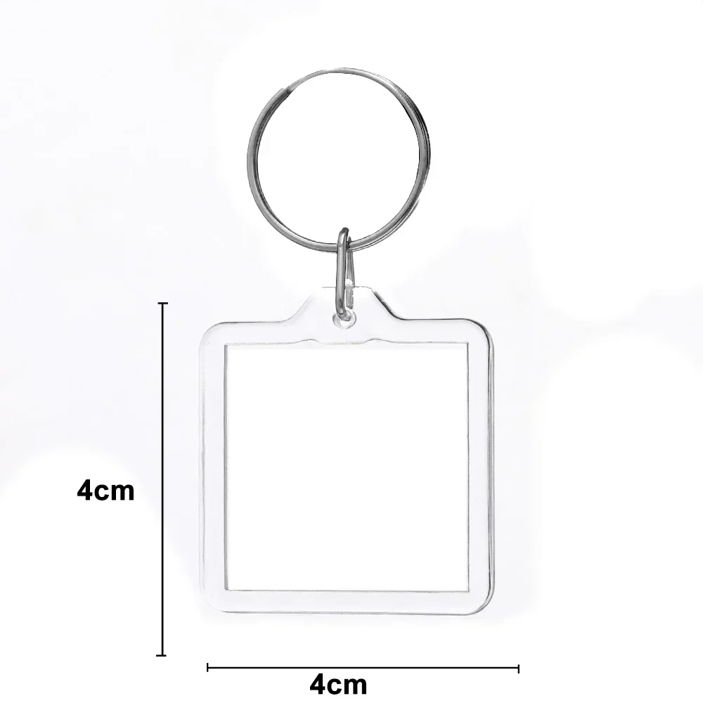 Transparant acryl fotolijst sleutelhanger DIY blanco foto-inzet rechthoek kleding/achtehoekige vorm splitring sleutelhanger