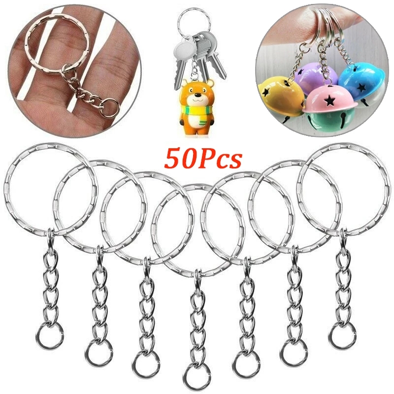 50 stk forsølvet metal blank nøglering nøglering kvindelige mænd nøglering diy nøglering tilbehør nøglering split ring