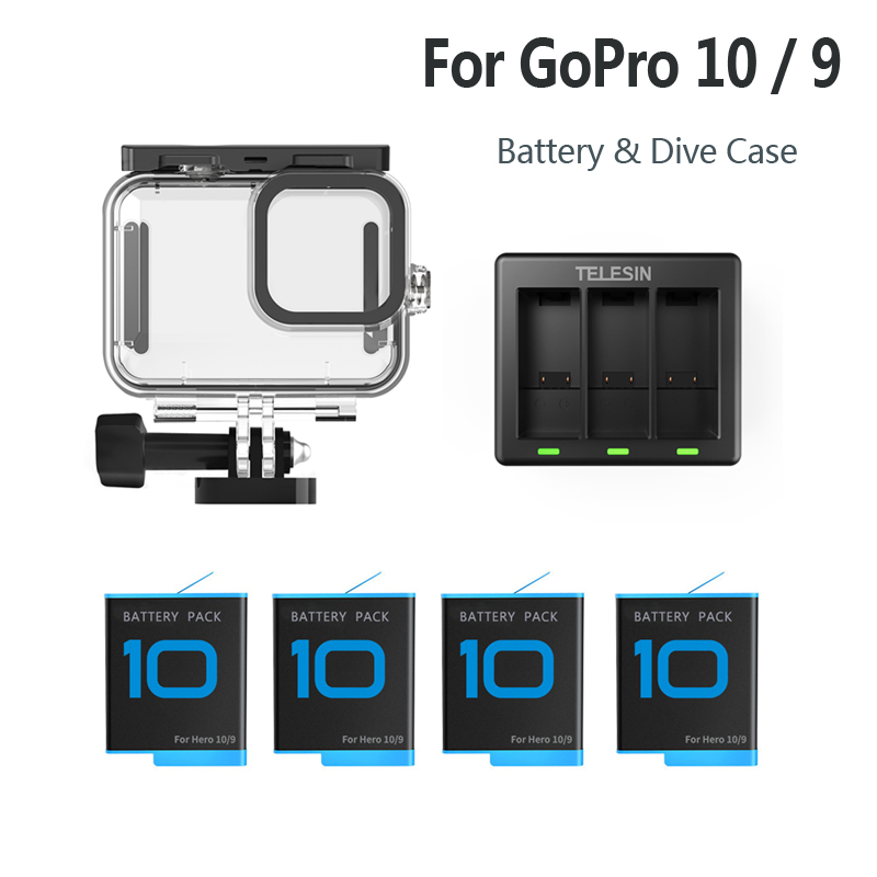 Original TELESIN tauchen fallen Für GoPro 10 9/Akku/Clever Batterien Ladegerät Für GoPro Held 10 9 schwarz Zubehör