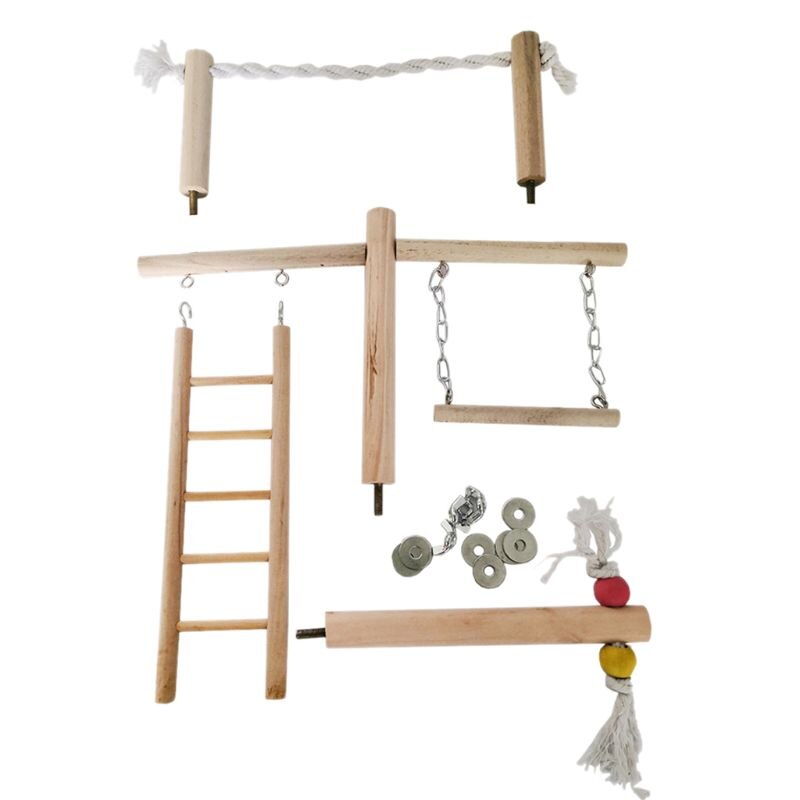 Parrot Climbing Ladder Swing Toy Natural Wood Bird Conure Cage Stand Rope Perch