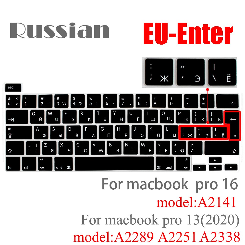 Russische Siliconen Toetsenbord Cover Beschermer Voor Macbook Air13/12 /15/16pro Touchbar A1706/A1466A1708/A1990/A1398/A2289/A1932/A2141: EUproA2141A2289A2251
