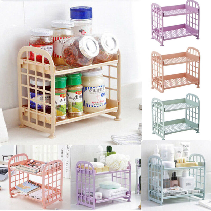 2 Layers Kitchen Bathroom Plastic Square Storage Organizer Shelf Rack Kitchen Shelf Organiser Storage
