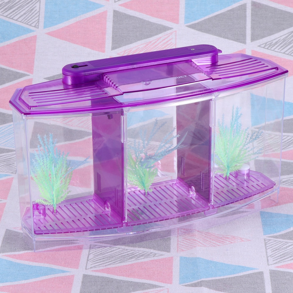 Mini Fish Tank Self-Cleaning Desktop Mini Ecological Goldfish Tank Square Hatching Seedlings Aquariums for Home Shop (Purple)