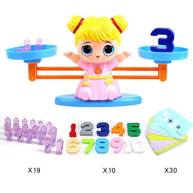 QWZ Montessori Math Animal Figure Digital Balance Scale Toy Educational Balancing Scale Number Board Game Kids Preschool Toys: girl