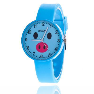 Montre à Quartz en Silicone souple pour garçon et fille, jouet cochon de dessin animé, d&#39;anniversaire: BLEU CIEL