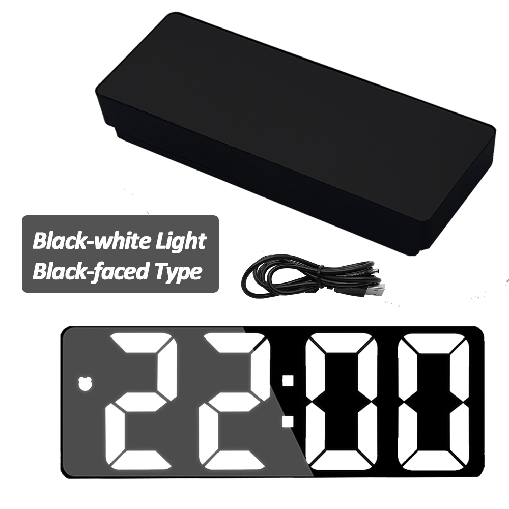 Digital Alarm Clock LED Screen Electronic Clock Large Number Display Clocks Digital Table Clocks With Voice Control Function: Black-White-Black