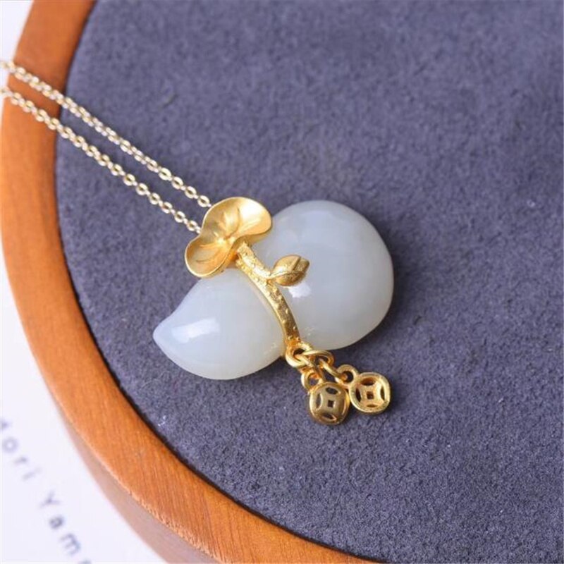 Trendy Zilver 925 Hals Ketting Voor Vrouwen Sieraden Gold Choker Bijou Lucky Jade Kalebas Hanger Ketting Vrouwelijke Party Accessoires