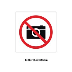 "Notice - No Cameras, No mobile phone cameras ,No Video" sticker strong adhesive sign: 15cmx15cm