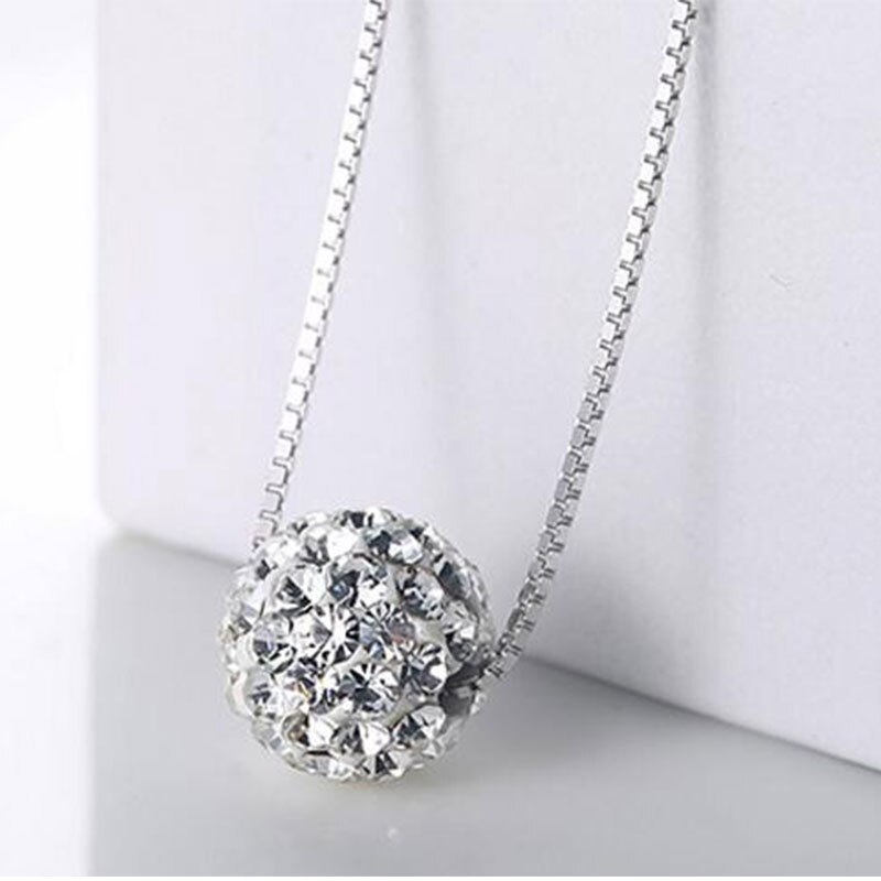 Anenjery Silber Farbe Halskette Für Frauen 10mm Zirkon Ball Halsketten & Anhänger Schmuck kolye S-N189