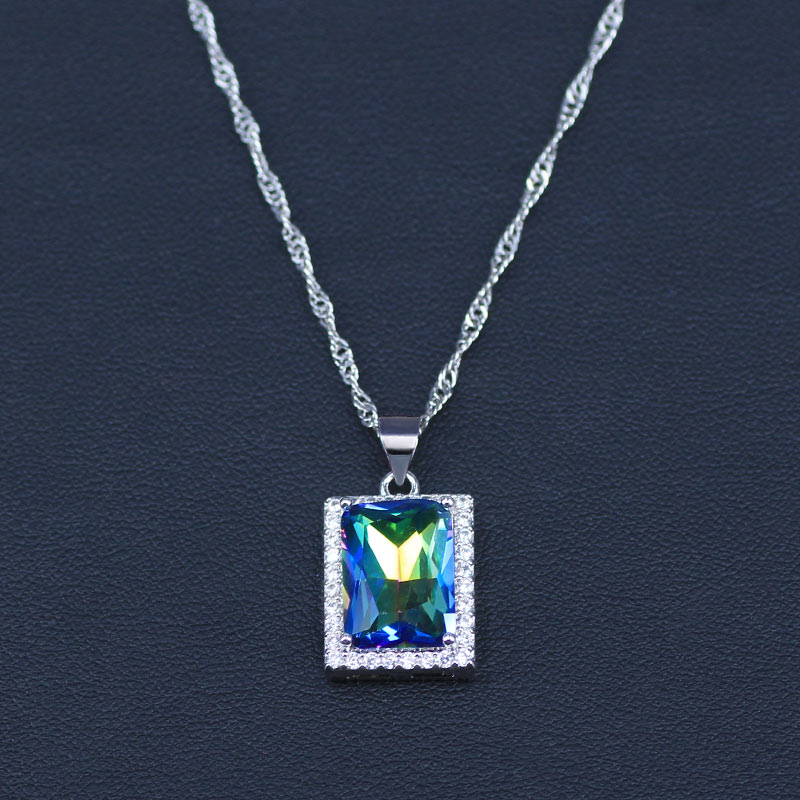 Místico Zirconia cubica arcoiris, conjunto de joyería de Color plateado para novia, joyería para mujer, collar de boda/pendientes/colgante/anillo