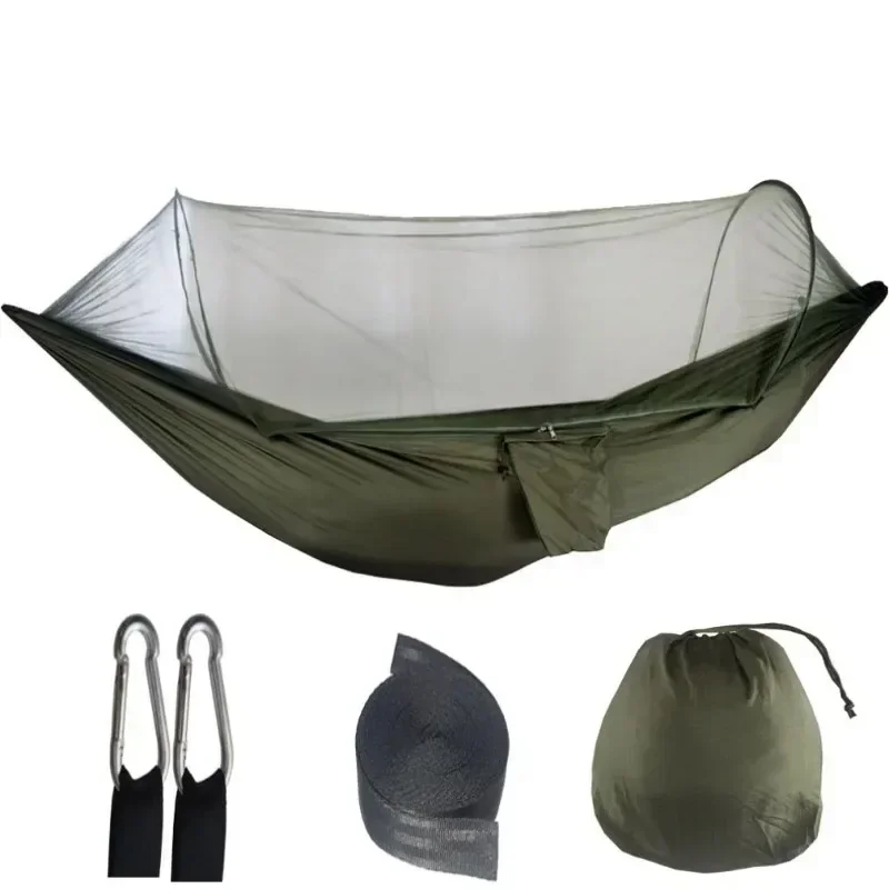 Hamaca tienda de campaña suspensión mosquitera hamaca tela a prueba de mosquitos al aire libre portátil estable Camping Picnic columpio hamaca: Verde militar