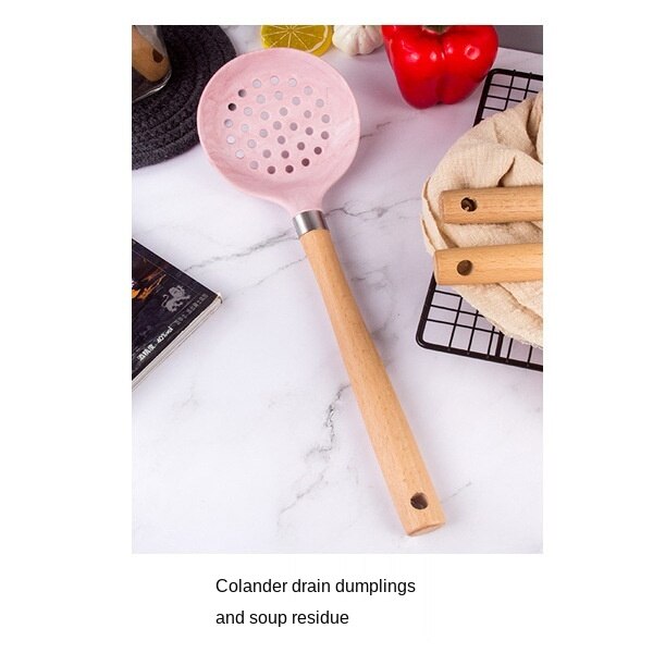 Silicone Kitchenware Cooking Accessories Set Hanging Hole Storage Stand Non-stick Cookware Spatula 7 Piece Set: Colander 04