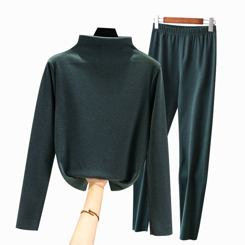 femmes col roulé longs Johns hiver Vevet pyjamas ensemble automne maison vêtements femme sous-vêtement thermique: green / XXL fit (70-80)kg