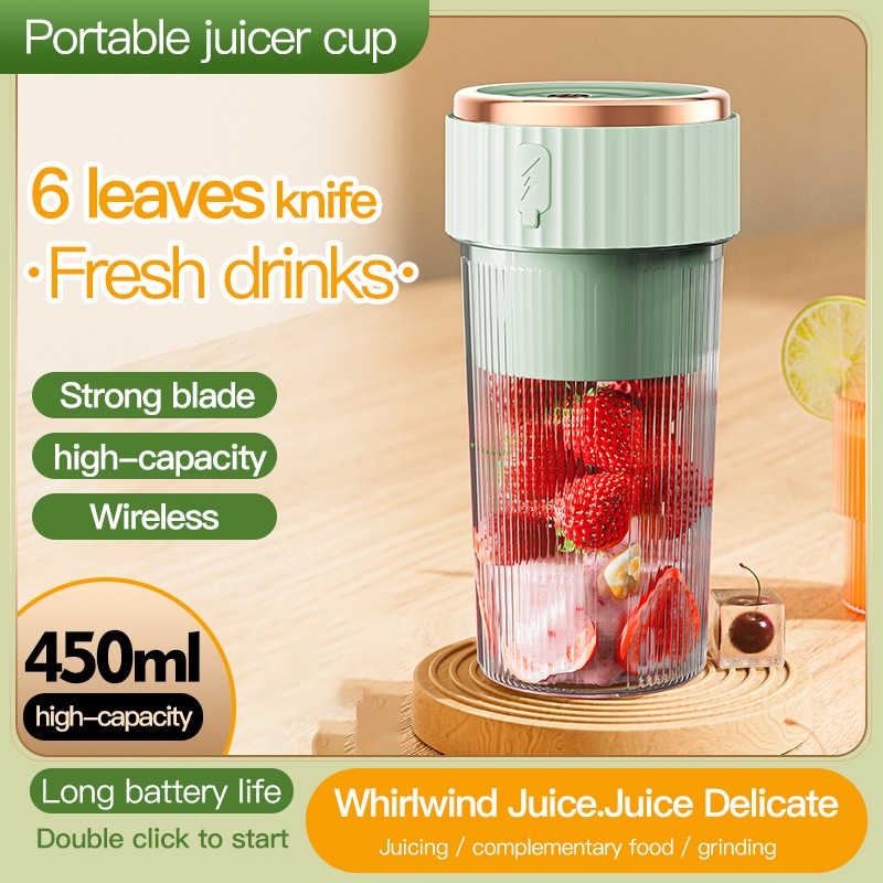 450ml juiceblender 6 blader bærbar fruktjuicer blender oppladbar juicer mini hastighet blender