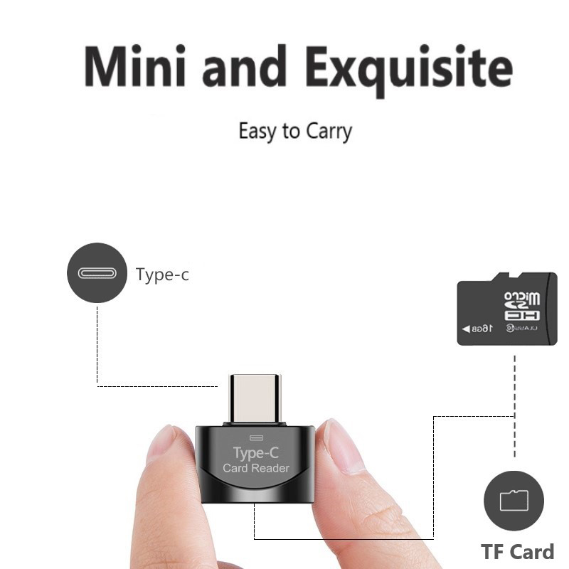 Przenośny czytnik kart USB 3.1 typu C, adapter USB-C TF mikro OTG, miniaturowy czytnik kart pamięci typu C robić laptopów Macbook, telefonów komórkowych.