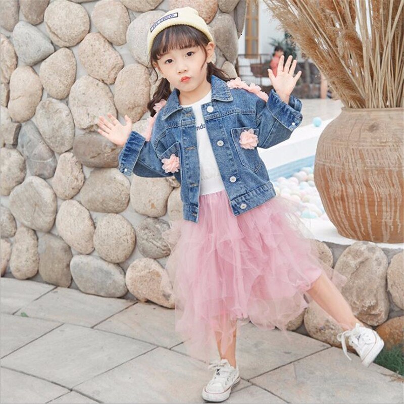 Denim Meisjes Jas voor Baby Kids Uitloper Jas Eenhoorn Kinderkleding Geborduurde Bloemen Meisje Herfst Tops Jassen