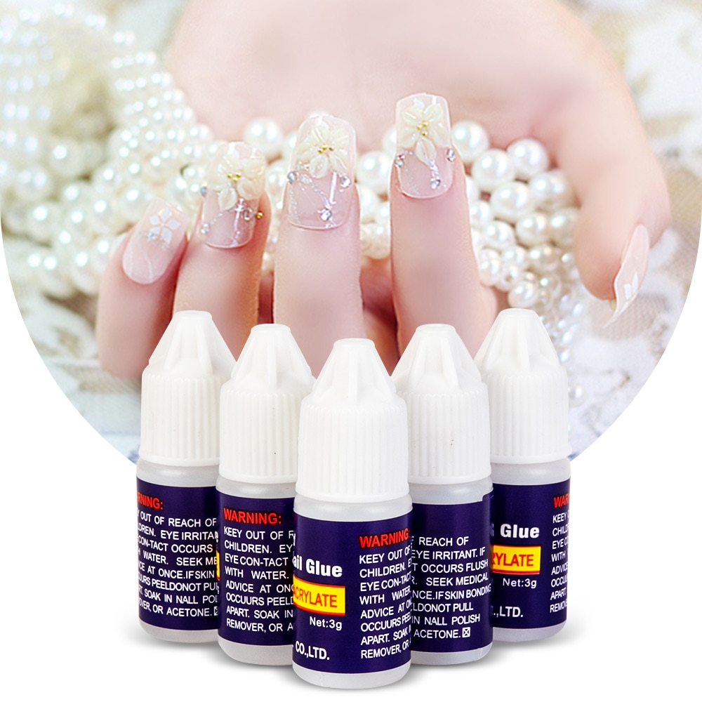 5Pcs Sneldrogende Nail Lijm Voor Uv Acryl Rhinestones Decoratie Nail Stickers Lijm Vloeistof Manicure Nail Art Tool