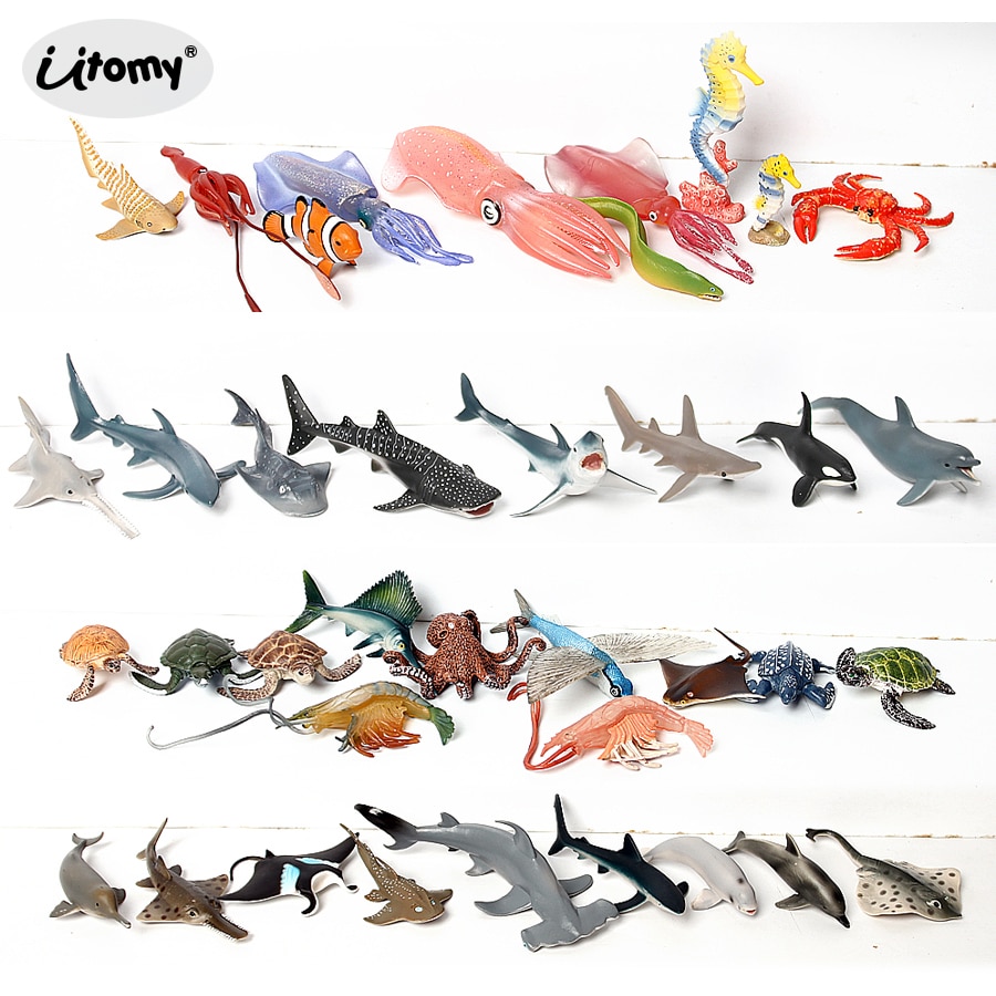 Realistic Sea Animals Figurines Orca Squid Sharks Dolphin Turtle Sailfish Octopus Figures Miniature Education Toys for Kids