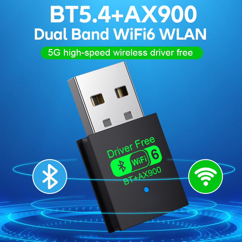 900Mbps USB Bluetooth 5.4 Adapter Draadloze Dongle Audio-ontvanger Zender Driver Gratis WiFi6 Voor PC/Laptop Win11/10 Dual Band Toetsenbord/Muis AX900