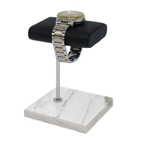 2 Pcs Marmer Zilver Staaf Horloge Armband Armband Display Stand Pu Lederen Sieraden Stand Zwart + Wit Horloge Stand