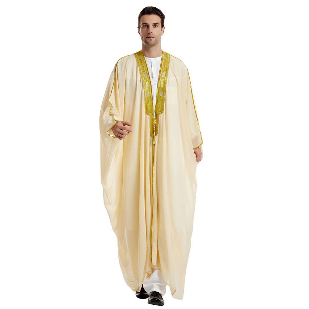Mannen Open Abaya Moslim Saudi Jubba Thobe Islamitische Kleding Ramadan Kimono Lange Mouw Gewaad Caftan Dubai Stand Kraag Arabische Jurk: L / Paars