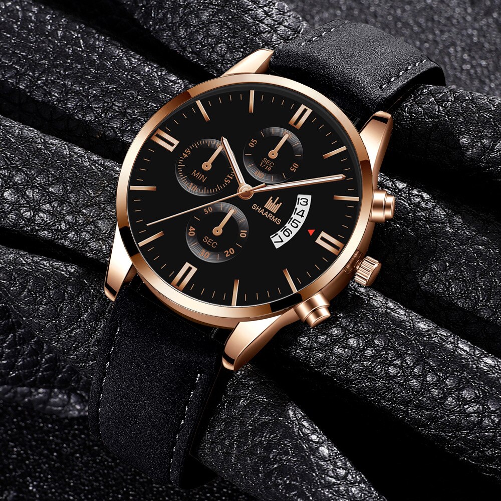 SHAARMS-Reloj analógico de cuarzo para hombre, accesorio de pulsera resistente al agua con calendario, complemento Masculino de de lujo con moderno y estilo informal, perfecto para negocios