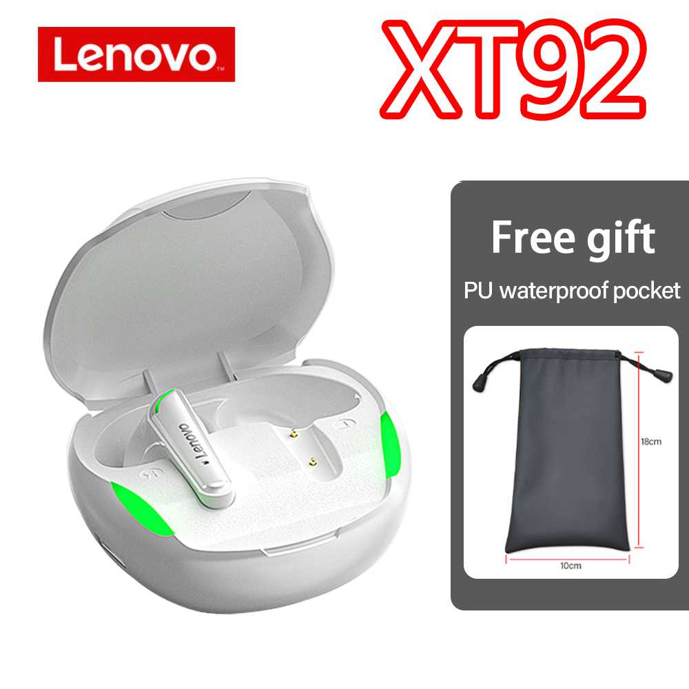 Lenovo XT90 XT92 Wireless Headphones Bluetooth Earphones TWS Headset Sports Low Latency Touch Control Waterproof Earbuds Fitness: XT92 White-Bag