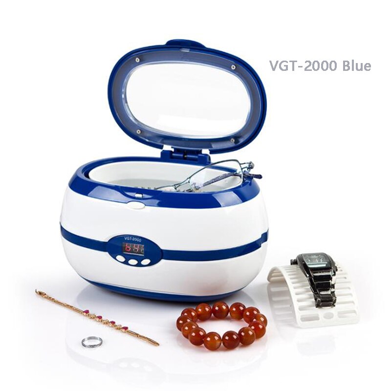 Kleine ultrasoon reiniger huishoudelijke brillen sieraden horloge scheermes kunstgebit munt reinigingsinstrument 600ml: Vgt -2000 blauw / Au