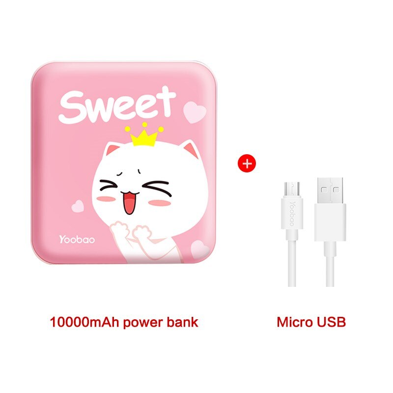 Yoobao Leuke PowerBank 10000 mAh Voor Xiao mi rode Mi mi power bank draagbare Oplader 10000 Mah Poverbank voor iphone 7 6 Plus 5 4 Telefoon: pink cat