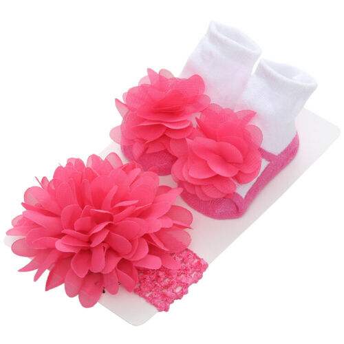 Newborn Solid Color Lace Baby Socks Bow Princess Cute Baby Socks+ Hair Band set