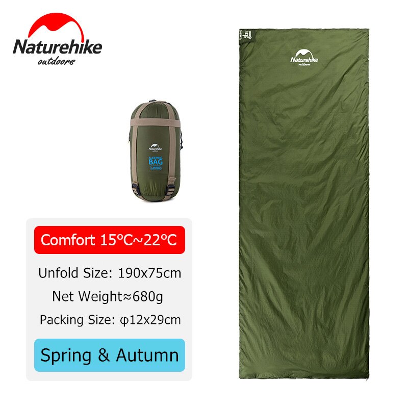 Naturehike Slaapzak Ultralight LW180 Waterdicht Katoen Slaapzak Natuur Wandeling Zomer Outdoor Wandelen Camping Slaapzak: Green - 190x75cm