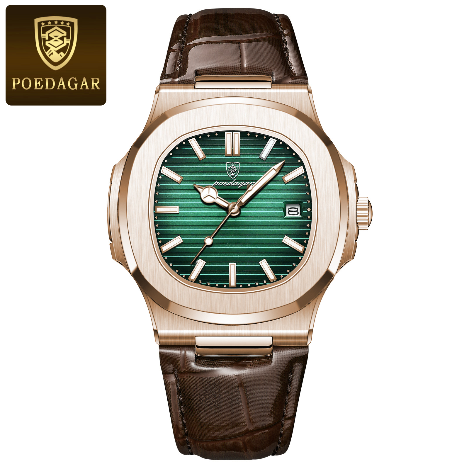 POEDAGAR Luxury Man Wristwatch Business Stainless Steel Quartz Men Watch Waterproof Luminous Date Square Men's Watches Clock+Box: Silver