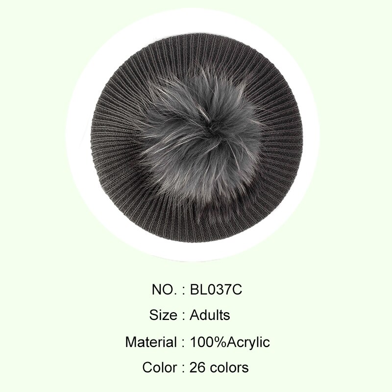 Vrouwen & # 39;s Gebreide Elegante Baretten Zacht Met Echte Pompom Vrouwelijke Kunstenaar Mode Retro Hoeden Dame Effen Kleur Franse Eenvoud Caps