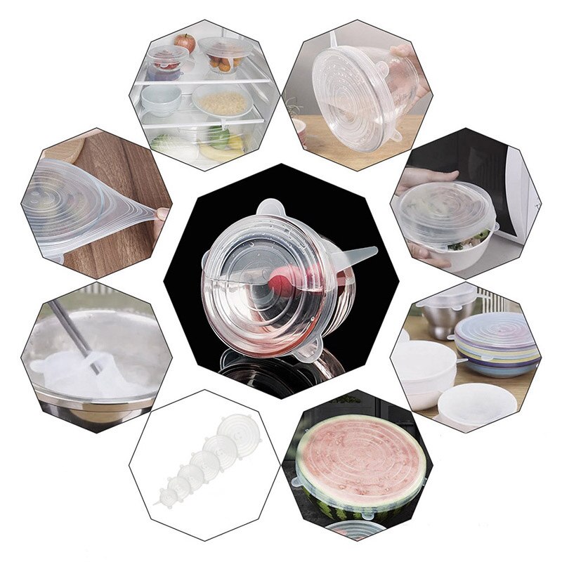 6 stuks herbruikbare siliconen kom afsluitdoppen magnetron koelkast verse kom deksel voedsel vers houden rekbaar magisch deksel