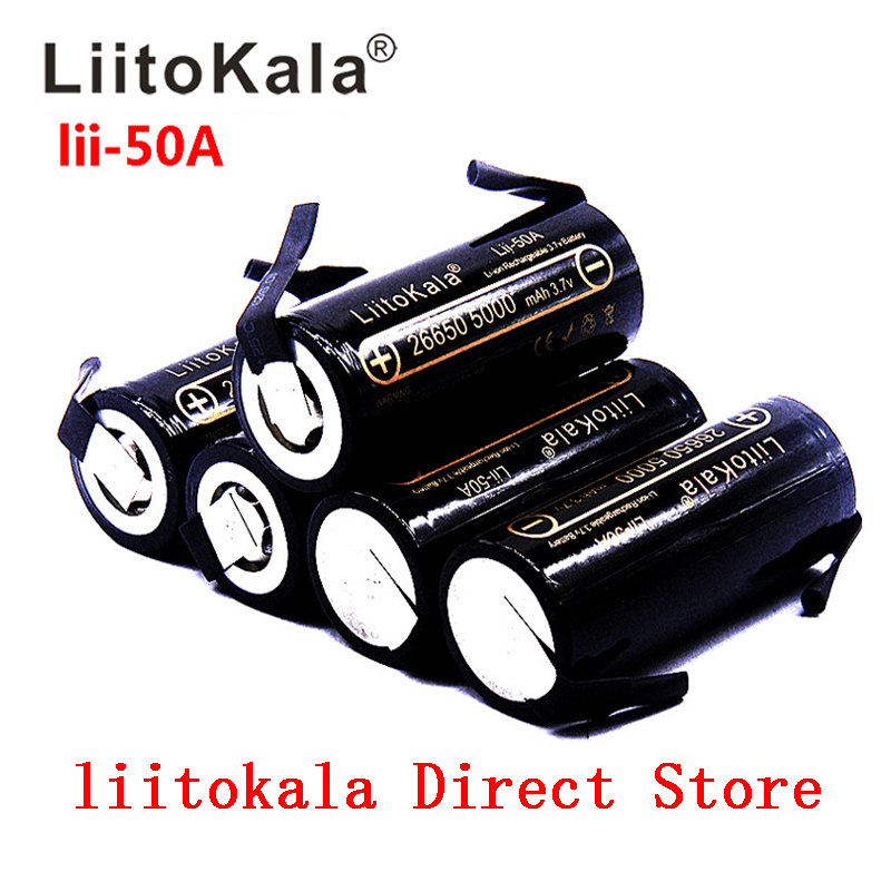 Hk Liitokala Lii-50A 3.7V 26650 5000 Mah Hoge Capaciteit 26650-50A Li-Ion Oplaadbare Batterij Voor Led Zaklamp + Diy nikkel